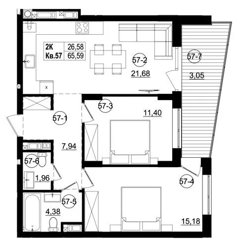 ЖК Riviera Residence — 65.7 м²