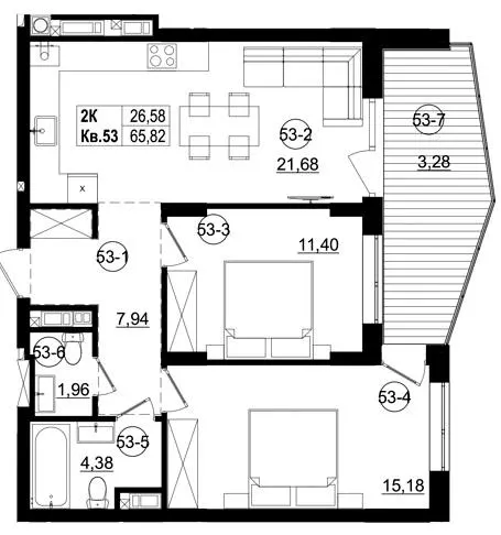 ЖК Riviera Residence — 65.8 м²