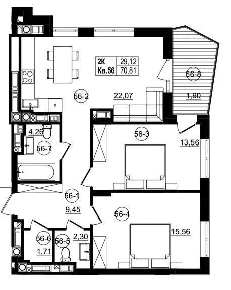 ЖК Riviera Residence — 70.8 м²