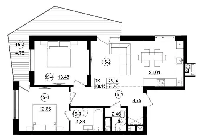 ЖК Riviera Residence — 71.5 м²