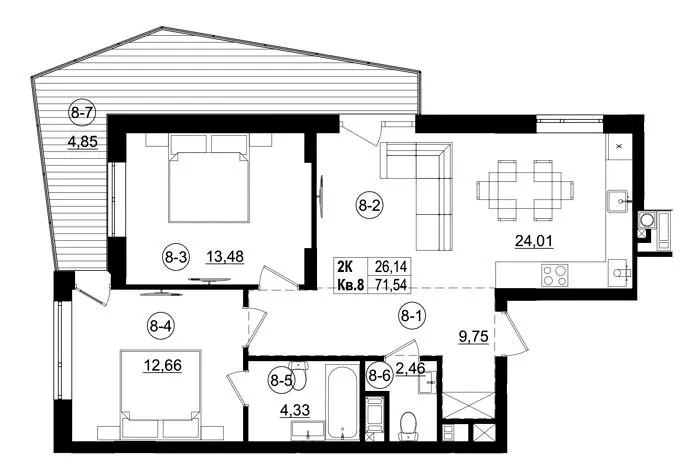 ЖК Riviera Residence — 71.5 м²
