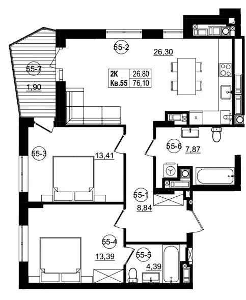 ЖК Riviera Residence — 76.1 м²