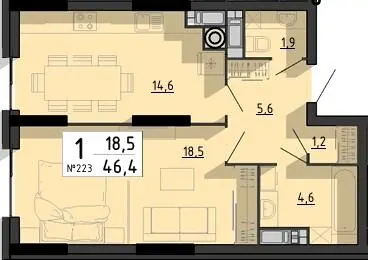 ЖК SvitLand Residences — 46.4 м²