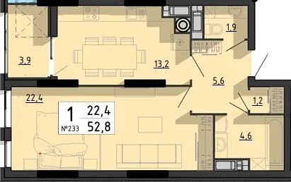 1-комнатная квартира, 53 м², вул. Білецька, 56, Тернополь — фото 1
