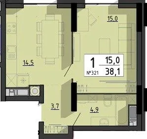 1-комнатная квартира, 38 м², вул. Білецька, 56, Тернополь — фото 1