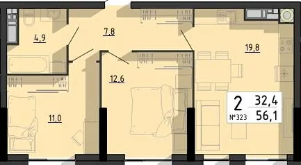 2-кімнатна квартира, 56 м², вул. Білецька, 56, Тернопіль — фото 1