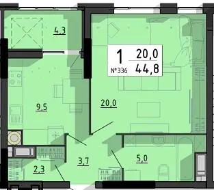 ЖК SvitLand Residences — 44.8 м²