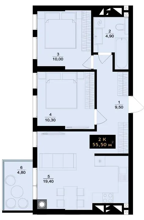 ЖК SKYLINE — 55.5 м²