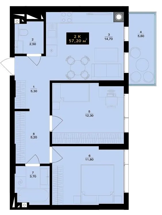 ЖК SKYLINE — 57.2 м²