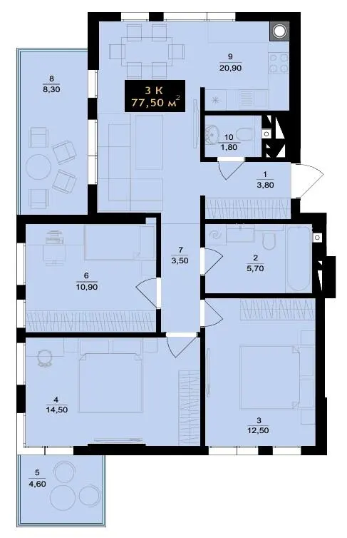 ЖК SKYLINE — 77.5 м²