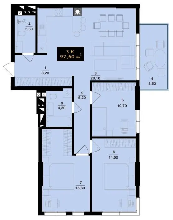 ЖК SKYLINE — 92.6 м²