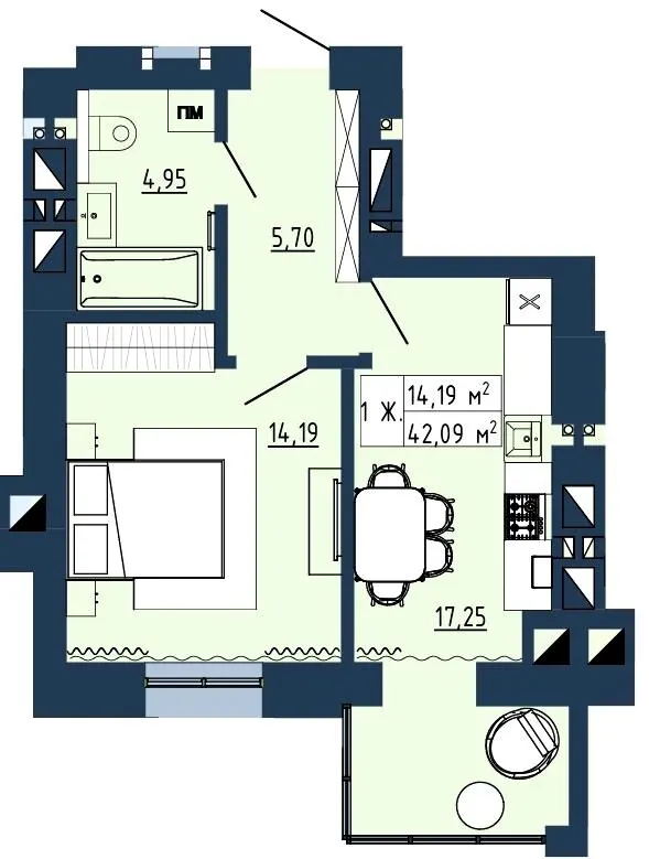 ЖК Гармонія — 42.1 м²