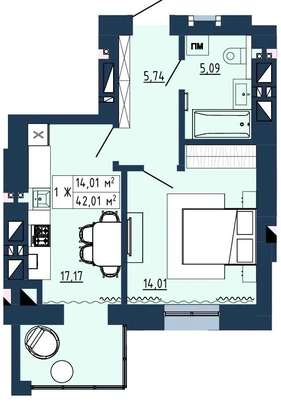 ЖК Гармонія — 42 м²