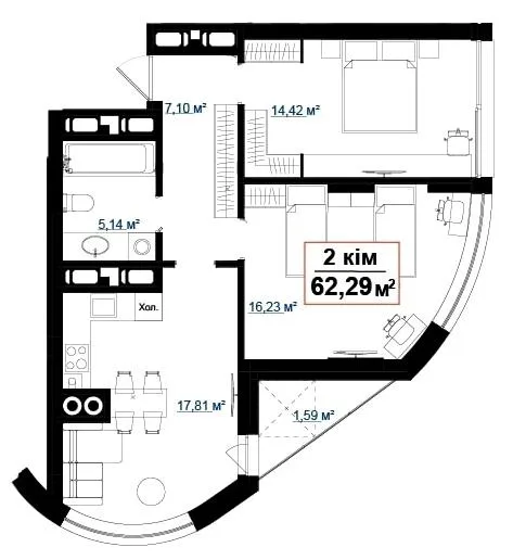2-кімнатна квартира, 62 м², вул. Пасічна, 30, Пасічна — фото 1