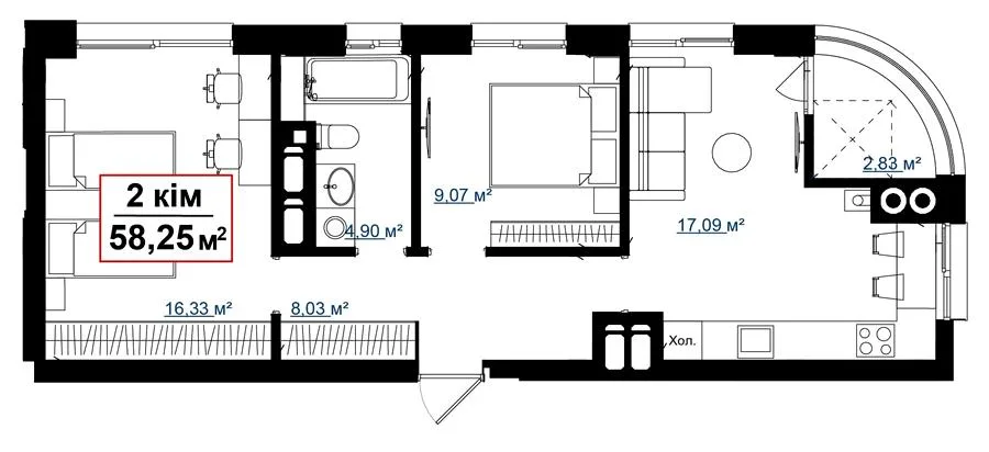2-комнатная квартира, 58 м², вул. Пасічна, 30, Пасечная — фото 1