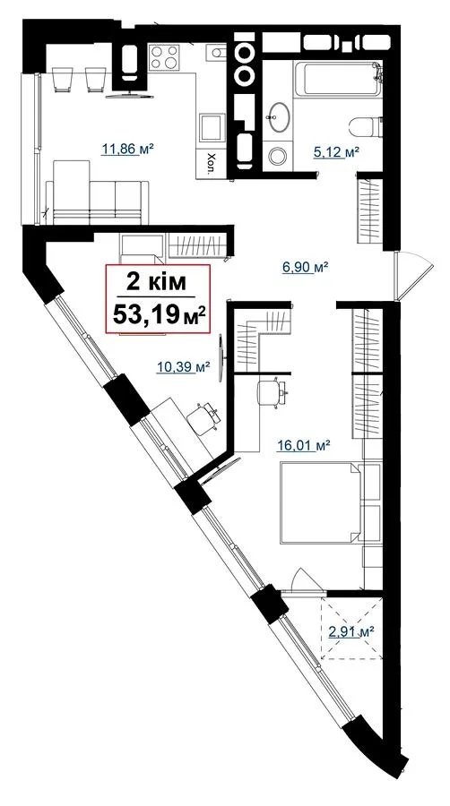 2-комнатная квартира, 53 м², вул. Пасічна, 30, Пасечная — фото 1