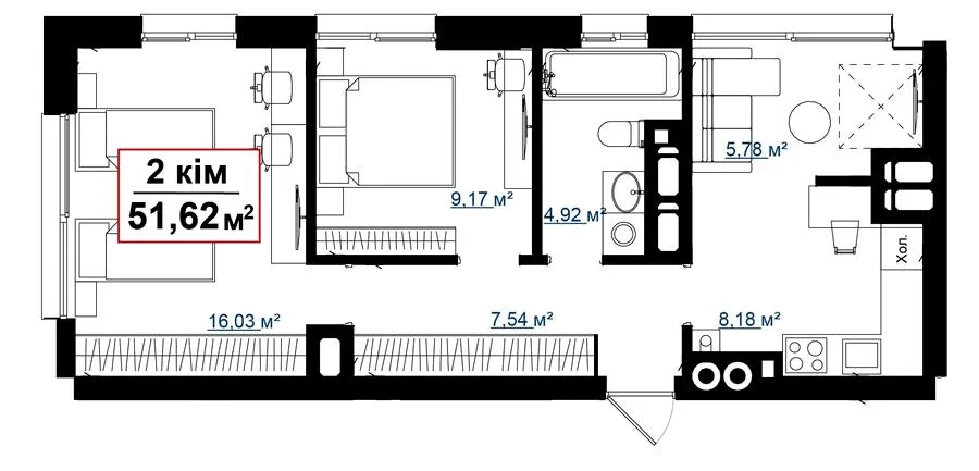 2-кімнатна квартира, 52 м², вул. Пасічна, 30, Пасічна — фото 1