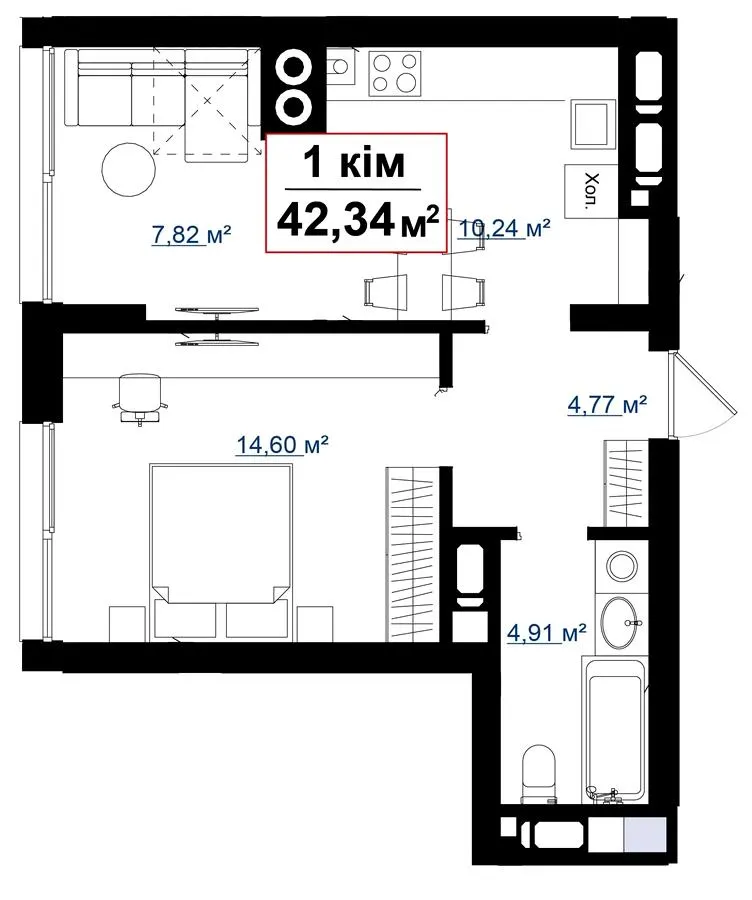 ЖК Акварелі — 42.3 м²