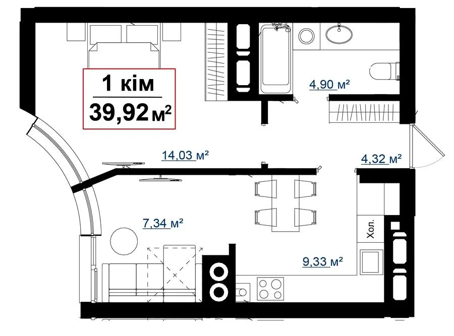 1-кімнатна квартира, 40 м², вул. Пасічна, 30, Пасічна — фото 1