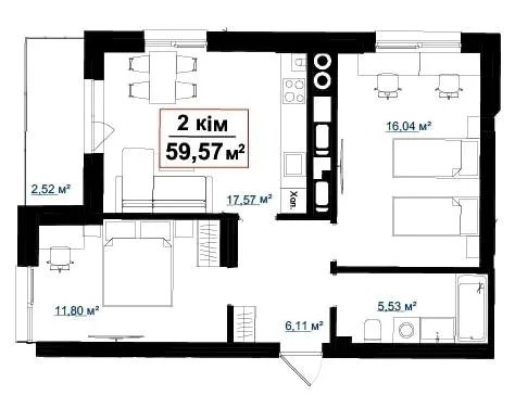 ЖК Акварелі — 59.6 м²