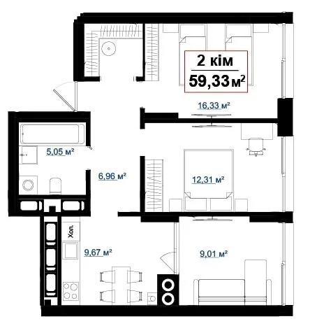 2-кімнатна квартира, 59 м², вул. Пасічна, 30, Пасічна — фото 1