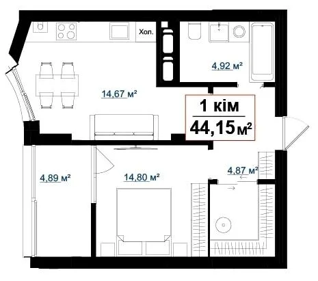 1-комнатная квартира, 44 м², вул. Пасічна, 30, Пасечная — фото 1