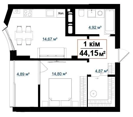 ЖК Акварелі — 44.2 м²
