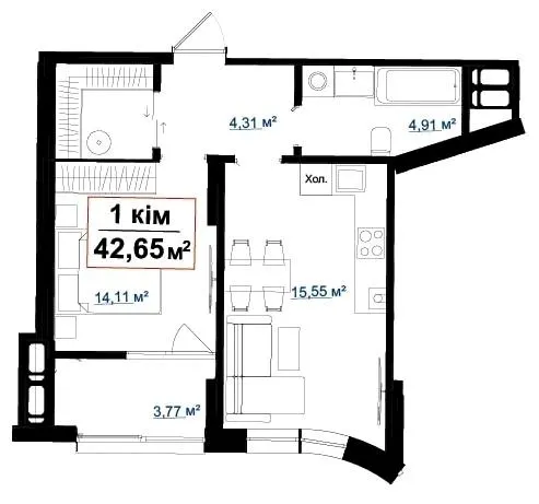 ЖК Акварелі — 42.7 м²