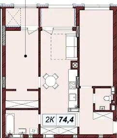 ЖК Бузковий 2 — 74.4 м²