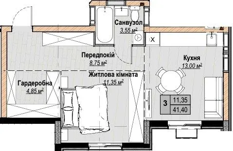 ЖК Plaza Kvartal 3 — 41.4 м²