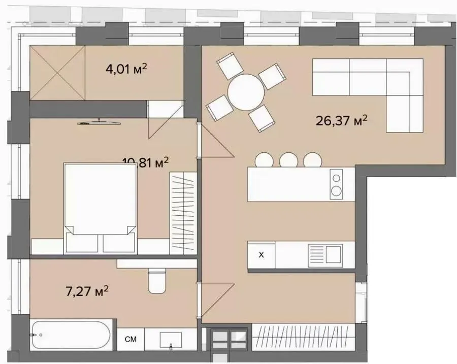 Клубний будинок Dmytrivsky — 48.5 м²