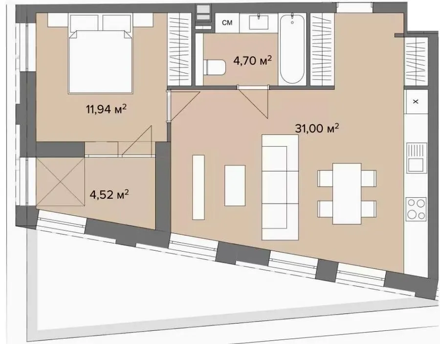 Клубний будинок Dmytrivsky — 52.1 м²