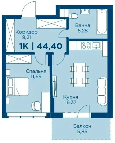 ЖК HydroPark DeLuxe — 44.4 м²