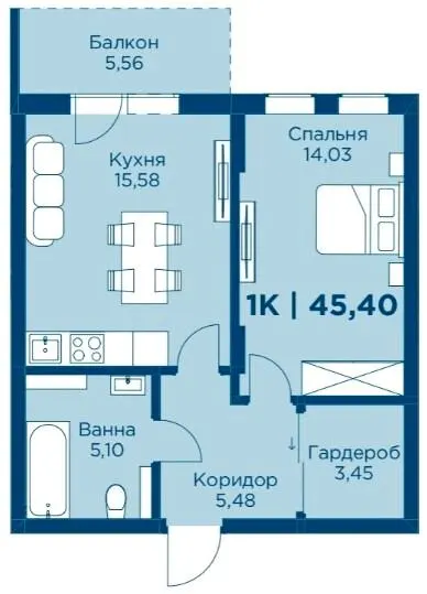ЖК HydroPark DeLuxe — 45.4 м²