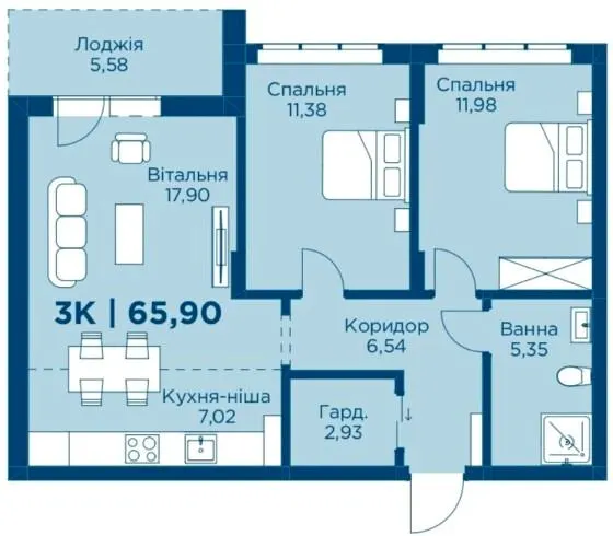 ЖК HydroPark DeLuxe — 65.9 м²