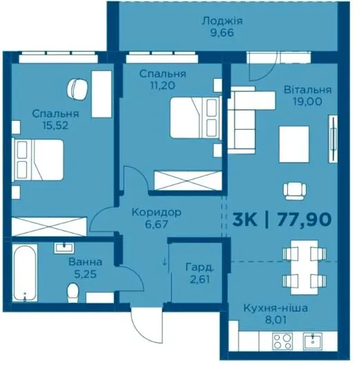ЖК HydroPark DeLuxe — 77.9 м²