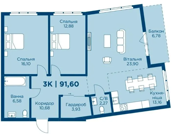 ЖК HydroPark DeLuxe — 91.6 м²