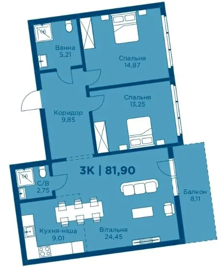 ЖК HydroPark DeLuxe — 81.9 м²