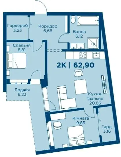 ЖК HydroPark DeLuxe — 62.9 м²