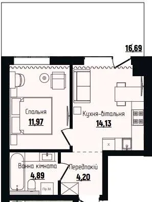 1-кімнатна квартира, 40 м², Чагор — фото 1