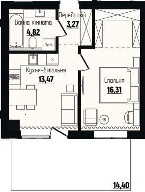 1-комнатная квартира, 42 м², Чагор — фото 1