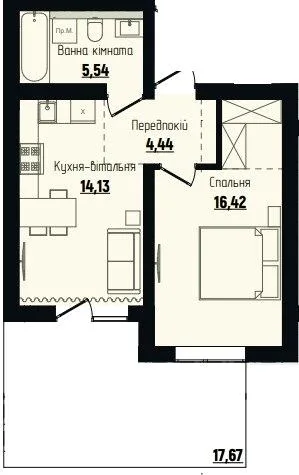 1-комнатная квартира, 46 м², Чагор — фото 1