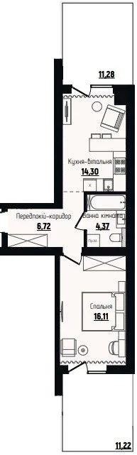 1-кімнатна квартира, 48 м², Чагор — фото 1