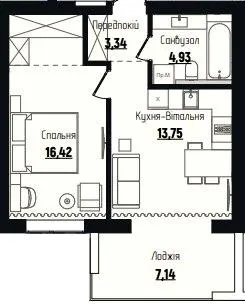1-комнатная квартира, 46 м², Чагор