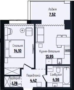 1-комнатная квартира, 46 м², Чагор — фото 1