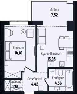 1-комнатная квартира, 46 м², Чагор