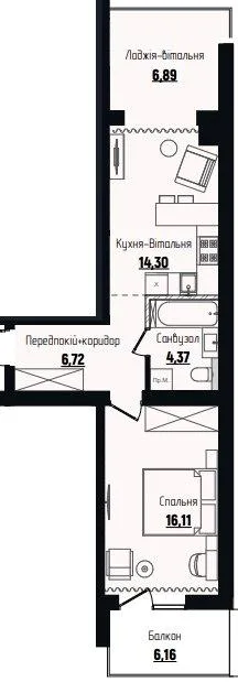1-комнатная квартира, 50 м², Чагор — фото 1