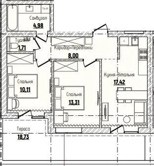 2-кімнатна квартира, 61 м², Чагор — фото 1