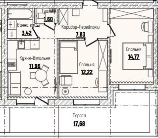 2-кімнатна квартира, 57 м², Чагор — фото 1