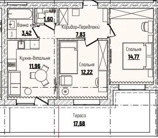 2-комнатная квартира, 57 м², Чагор